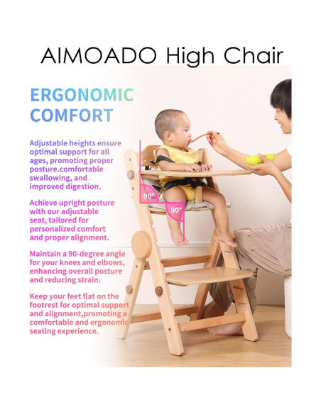 Silla Alta de Madera AIMOADO para Bebés con Bandeja Ajustable