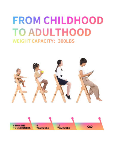 Silla Alta de Madera AIMOADO para Bebés con Bandeja Ajustable