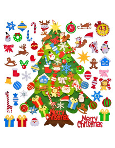 Árbol de Navidad de Fieltro Montessori 3D con Luces LED 95x70cm