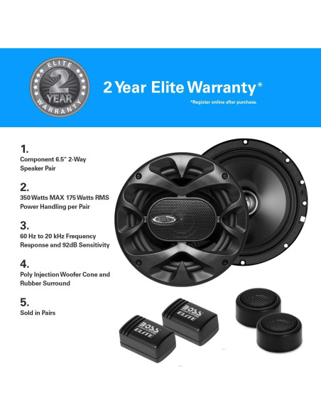 Altavoces de coche BOSS BCK65 - 2 vías 350W, 16.51 cm