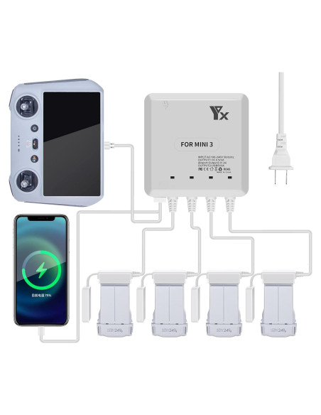 Cargador Rápido 6 en 1 Hanatora para DJI Mini 4 Pro y Mini 3