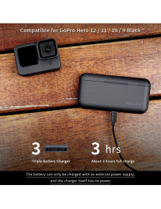 Cargador de Batería Triple MAXCAM para GoPro HERO12/11/10/9 2