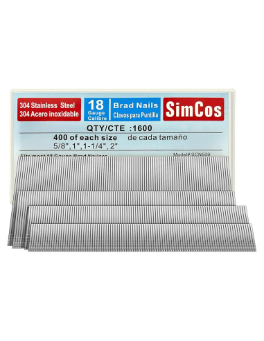 Clavos Brad 18 GA SimCos 1600 pcs Acero Inoxidable 1.59-5.08 cm