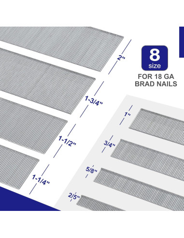 Clavos Brad Galvanizados 18GA HW HAMWOO 1600PCS 8 Tamaños