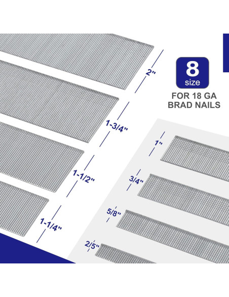 Clavos Brad Galvanizados 18GA HW HAMWOO 1600PCS 8 Tamaños