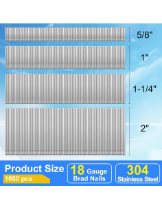 Clavos Brad 18 GA SimCos 1600 pcs Acero Inoxidable 1.59-5.08 cm 2