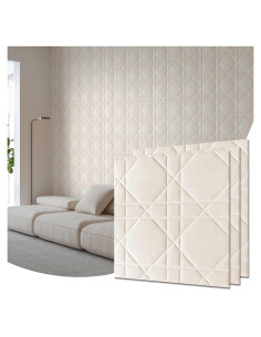 Paneles de Pared 3D Aurawall Terciopelo Blanco Crema 45x45cm