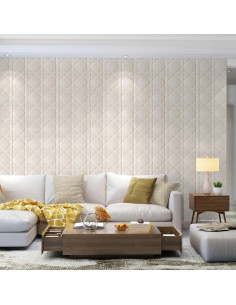 Paneles de Pared 3D Aurawall Terciopelo Blanco Crema 45x45cm 2