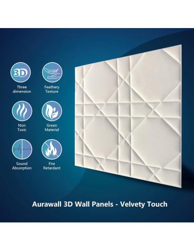 Paneles de Pared 3D Aurawall Terciopelo Blanco Crema 45x45cm