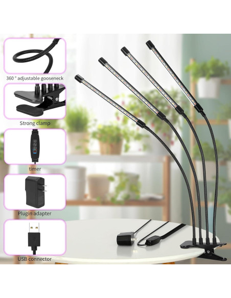 Luces de Cultivo LED WIDICOKO 4 Cabezas Espectro Completo 10 Niveles