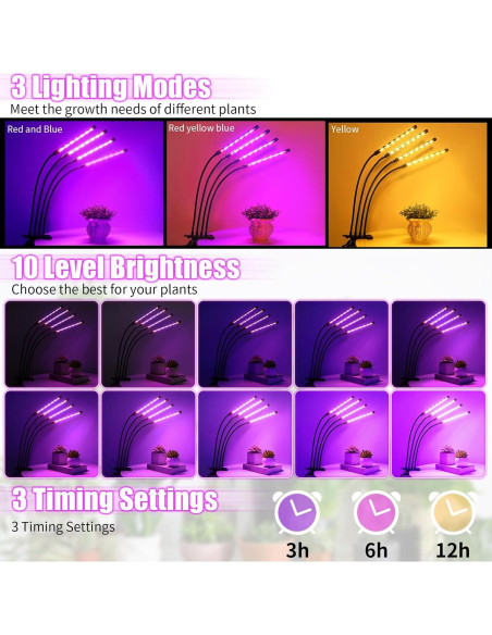 Luces de Cultivo LED WIDICOKO 4 Cabezas Espectro Completo 10 Niveles