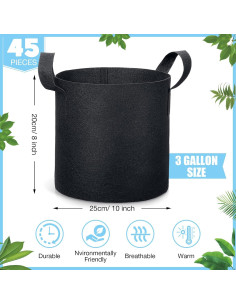 Paquete de 45 Bolsas de Crecimiento de Tela Potchen 11.4L 2