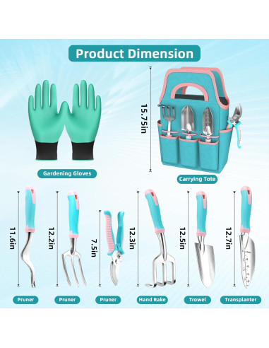 Juego de Herramientas de Jardinería MelonArt, 8 Piezas, Aluminio