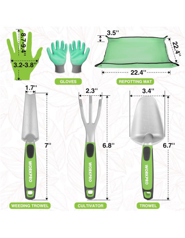 Juego de Herramientas de Jardín WORKPRO 5 Piezas Aluminio Verde