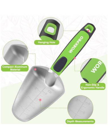 Juego de Herramientas de Jardín WORKPRO 5 Piezas Aluminio Verde