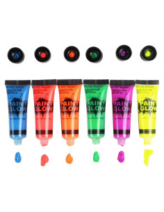 Pintura Corporal Brillante UV Amareu Set 6 Colores Neón 10g
