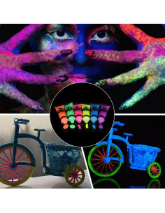 Pintura Corporal Brillante UV Amareu Set 6 Colores Neón 10g 2