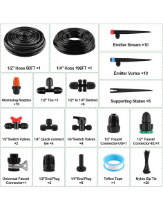 Kalolary Kit de Riego por Goteo 246FT (75m) 1/2" y 1/4" 2