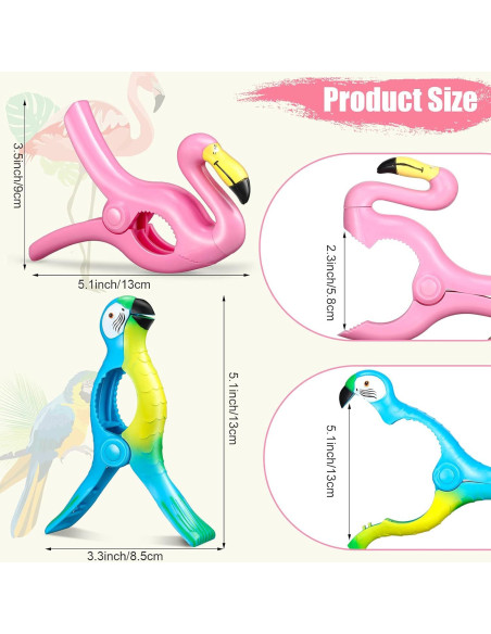 4 Clips de Toalla de Playa Jumbo Waydress - Flamenco y Loro