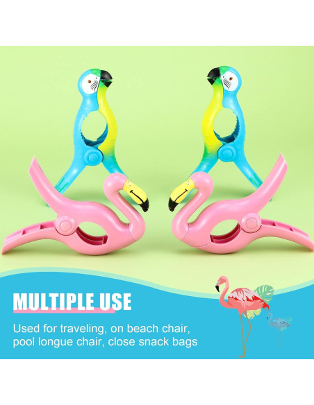 4 Clips de Toalla de Playa Jumbo Waydress - Flamenco y Loro