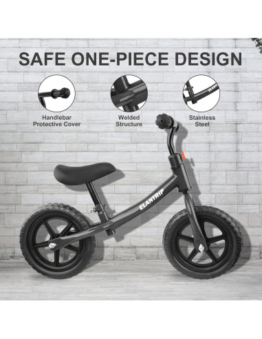 Bicicleta de Equilibrio Elantrip 12" Negra para Niños 1-3 Años