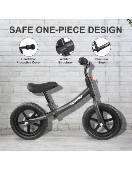Bicicleta de Equilibrio Elantrip 12" Negra para Niños 1-3 Años