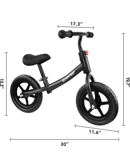 Bicicleta de Equilibrio Elantrip 12" Negra para Niños 1-3 Años