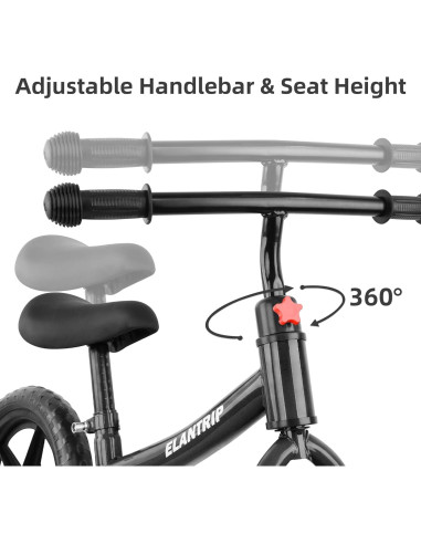 Bicicleta de Equilibrio Elantrip 12" Negra para Niños 1-3 Años