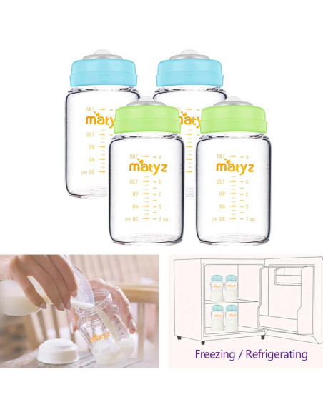 Botellas de Almacenamiento de Leche Materna Matyz 6 oz - Paquete de 4 Botellas de Almacenamiento de Leche Materna Matyz 6 oz - Paquete de 4