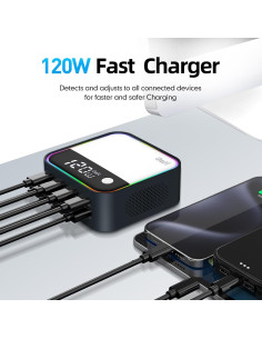 Cargador USB C 120W GaN MultiPuerto con Pantalla LED - Negro 2