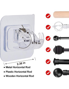 Soportes de Cortina Transparentes Sankoly 4 Pcs Autoadhesivos 2