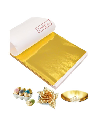 Hojas de Oro para Arte CINHOLL 100 Pcs 12.8x13.5 cm