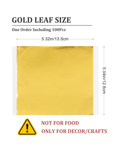 Hojas de Oro para Arte CINHOLL 100 Pcs 12.8x13.5 cm