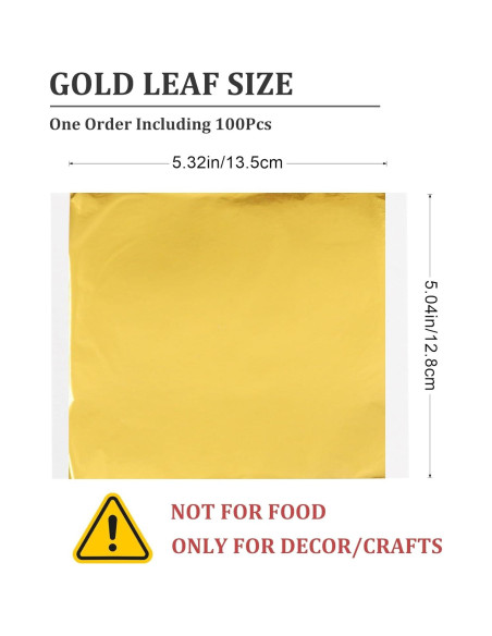 Hojas de Oro para Arte CINHOLL 100 Pcs 12.8x13.5 cm
