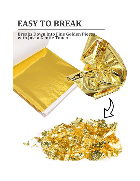 Hojas de Oro para Arte CINHOLL 100 Pcs 12.8x13.5 cm