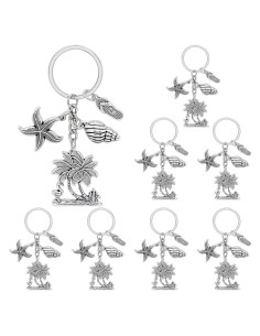 Llavero Temático de Playa 8 Piezas Aleación Plata Verano