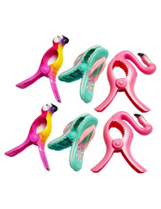 6 Clips para Toallas de Playa Chuniff - Loro, Chanclas, Flamenco