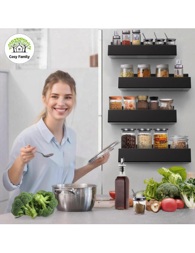 Organizador de Especias Magnético Cosy Family - 4 Estantes Negros