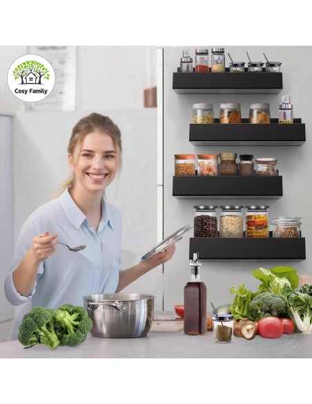 Organizador de Especias Magnético Cosy Family - 4 Estantes Negros