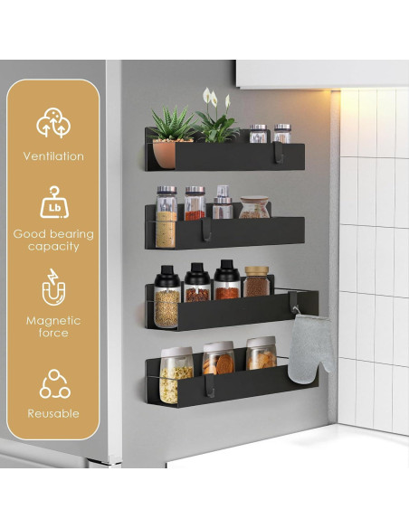 Organizador de Especias Magnético Cosy Family - 4 Estantes Negros