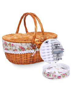 Cesta de Picnic de Mimbre HYBDAMAI para 4 Personas con Cubiertos