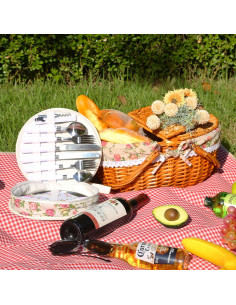 Cesta de Picnic de Mimbre HYBDAMAI para 4 Personas con Cubiertos 2
