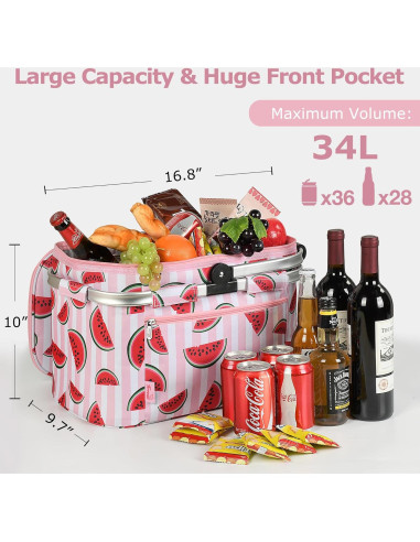 Cesta de Picnic Aislada Tirrinia 34L Rosa Resistente al Agua