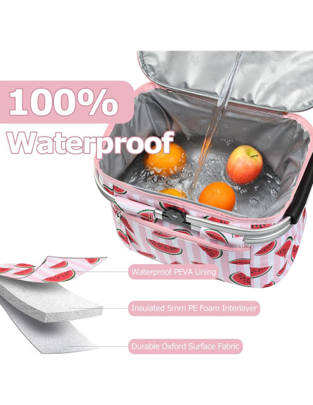 Cesta de Picnic Aislada Tirrinia 34L Rosa Resistente al Agua