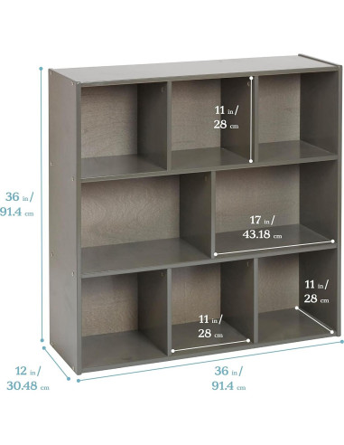 Armario de Almacenamiento ECR4Kids 8 Compartimentos 91cm Gris