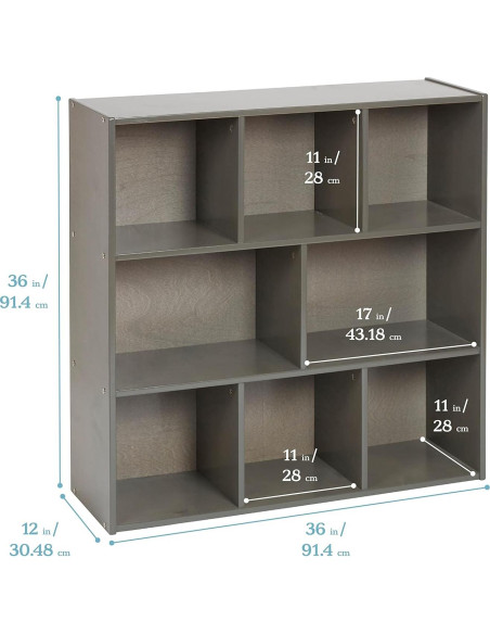 Armario de Almacenamiento ECR4Kids 8 Compartimentos 91cm Gris