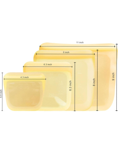 Set de 5 Bolsas de Silicona Reutilizables purifyou 170g a 1814g