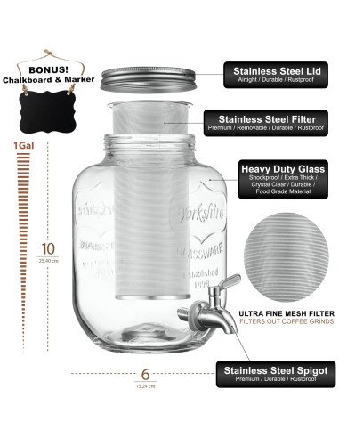 Cafetera Cold Brew Le'raze 1 Galón con Filtro Acero Inoxidable