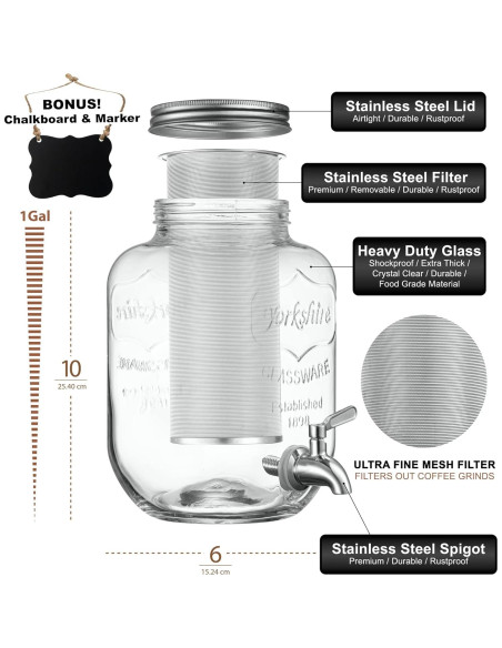 Cafetera Cold Brew Le'raze 1 Galón con Filtro Acero Inoxidable