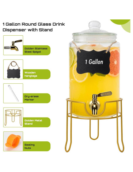 Dispensador de Bebidas de Vidrio 1 Galón DHSBTLS con Grifo